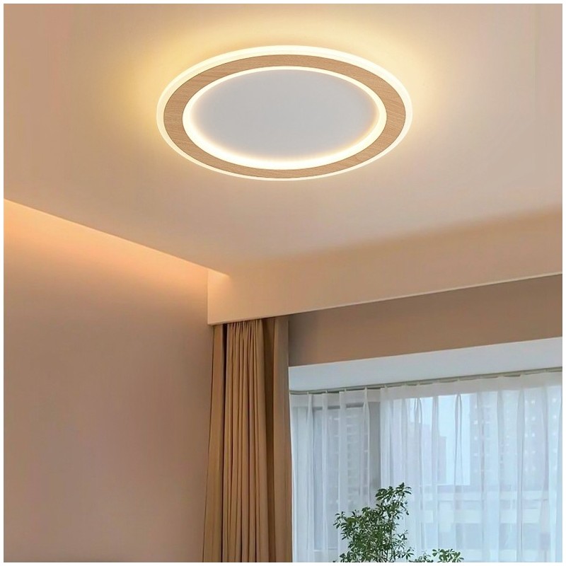 Lámpara de techo empotrada moderna de madera redonda, accesorio de iluminación para interiores