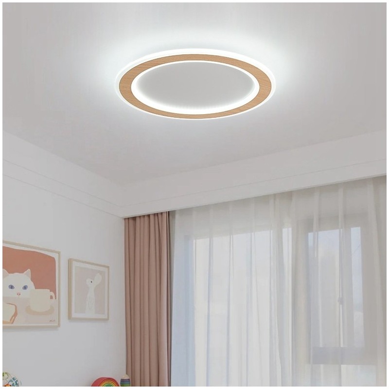 Lámpara de techo empotrada moderna de madera redonda, accesorio de iluminación para interiores