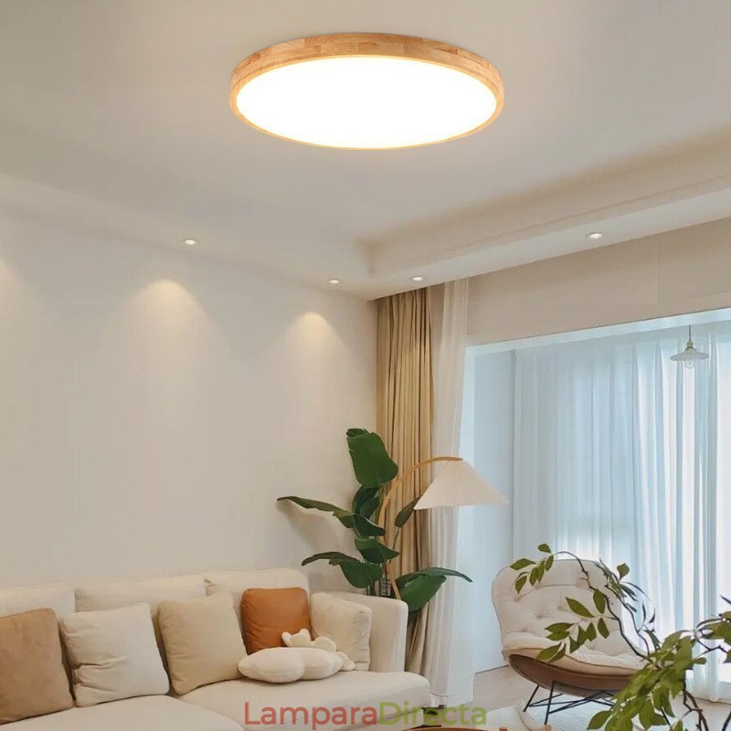 Lámpara de techo empotrada moderna de madera redonda, accesorio de iluminación para interiores
