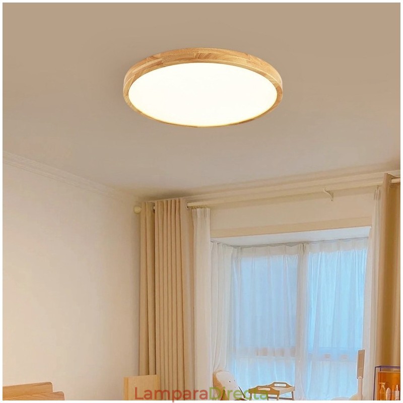 Lámpara de techo empotrada moderna de madera redonda, accesorio de iluminación para interiores