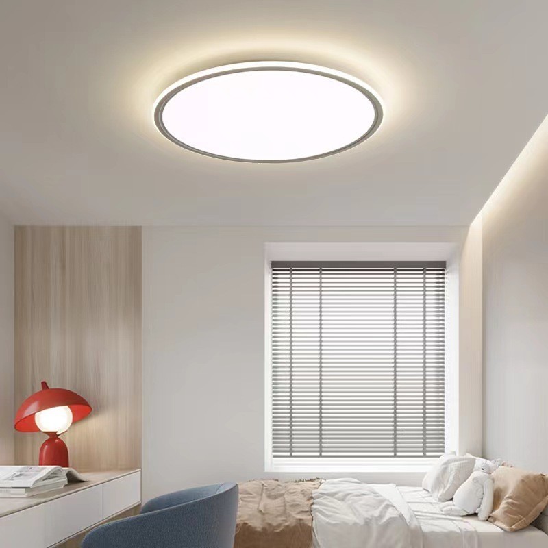 Lámpara de techo nórdica redonda de 3,5 cm de grosor con protección ocular de espectro completo y regulable para interiores.