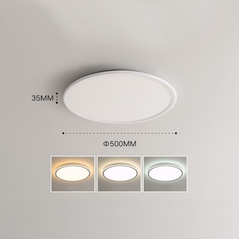 Lámpara de techo nórdica redonda de 3,5 cm de grosor con protección ocular de espectro completo y regulable para interiores.