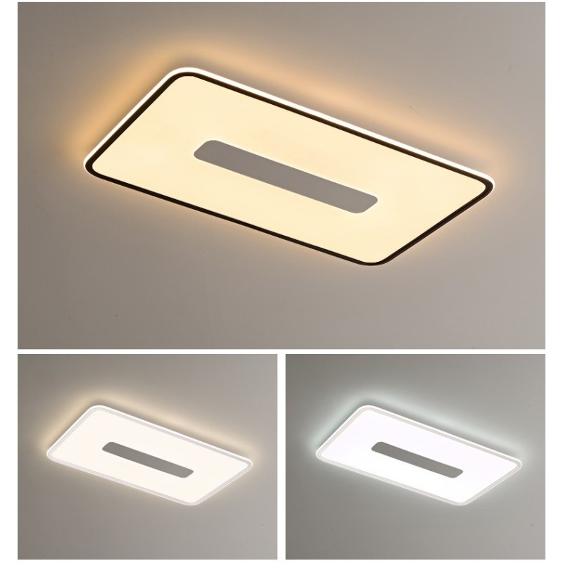 Lámpara de techo empotrada rectangular de gran tamaño y moderna, regulable, de espectro completo, con protección ocular.