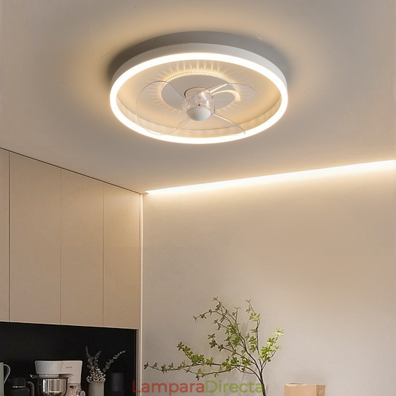 Ventilador de techo moderno, redondo, ultrafino, silencioso, invisible, de espectro completo, con protección ocular, regulable y empotrado.