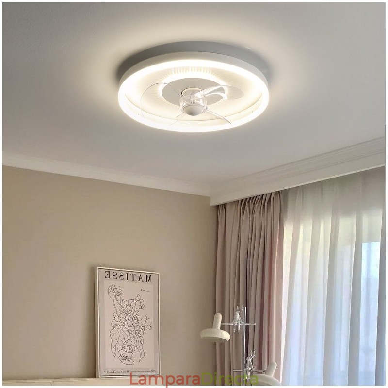 Ventilador de techo moderno, redondo, ultrafino, silencioso, invisible, de espectro completo, con protección ocular, regulable y empotrado.