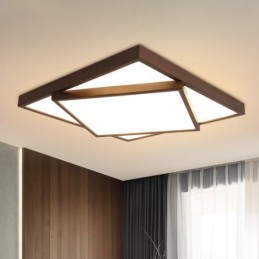 Lámpara de techo empotrada de madera de nogal negro cuadrada de dos niveles, moderna, contemporánea, de estilo nórdico, también se puede utilizar como lámpara de pared.
