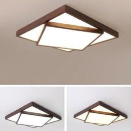 Lámpara de techo empotrada de madera de nogal negro cuadrada de dos niveles, moderna, contemporánea, de estilo nórdico, también se puede utilizar como lámpara de pared.