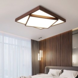 Lámpara de techo empotrada de madera de nogal negro cuadrada de dos niveles, moderna, contemporánea, de estilo nórdico, también se puede utilizar como lámpara de pared.
