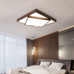 Lámpara de techo empotrada de madera de nogal negro cuadrada de dos niveles, moderna, contemporánea, de estilo nórdico, también se puede utilizar como lámpara de pared.