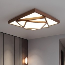 Lámpara de techo empotrada de madera de nogal negro cuadrada de 3 niveles, estilo nórdico contemporáneo moderno, también se puede usar como lámpara de pared.