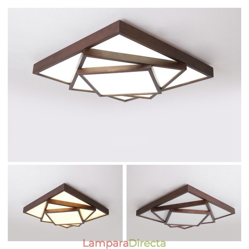 Lámpara de techo empotrada de madera de nogal negro cuadrada de 3 niveles, estilo nórdico contemporáneo moderno, también se puede usar como lámpara de pared.