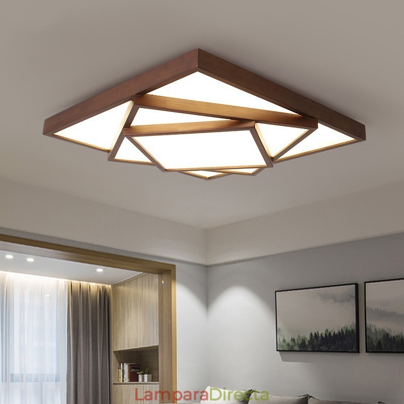 Lámpara de techo empotrada de madera de nogal negro cuadrada de 3 niveles, estilo nórdico contemporáneo moderno, también se puede usar como lámpara de pared.