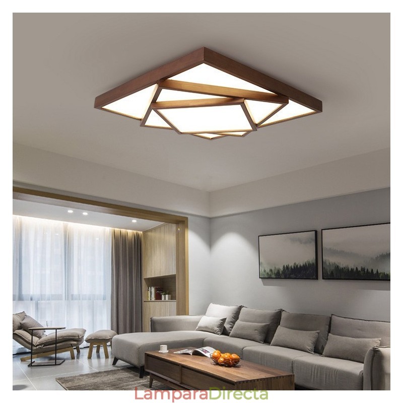 Lámpara de techo empotrada de madera de nogal negro cuadrada de 3 niveles, estilo nórdico contemporáneo moderno, también se puede usar como lámpara de pared.