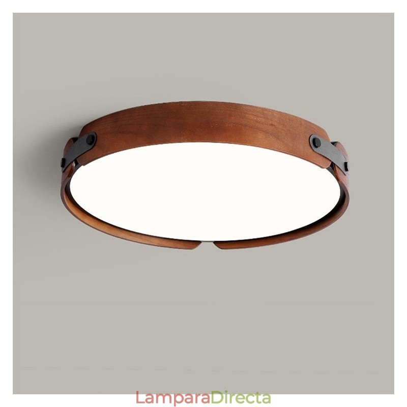 Lámpara de techo empotrada nórdica redonda y sencilla de madera de nogal negro