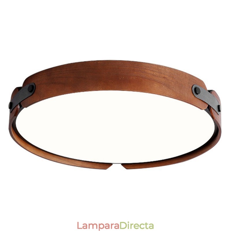 Lámpara de techo empotrada nórdica redonda y sencilla de madera de nogal negro