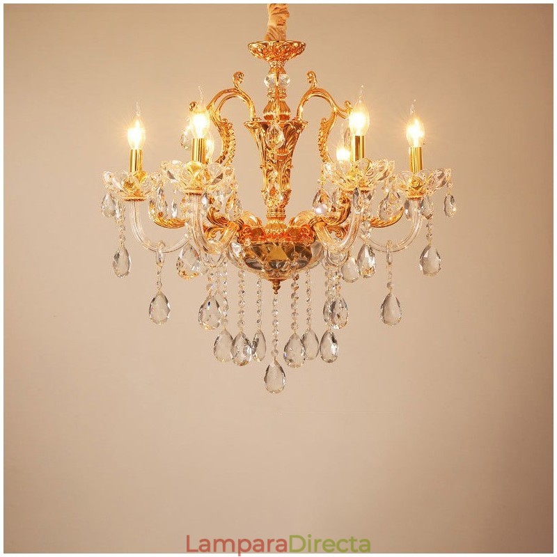 Lámpara de araña de cristal de lujo color dorado de 6 y 8 luces