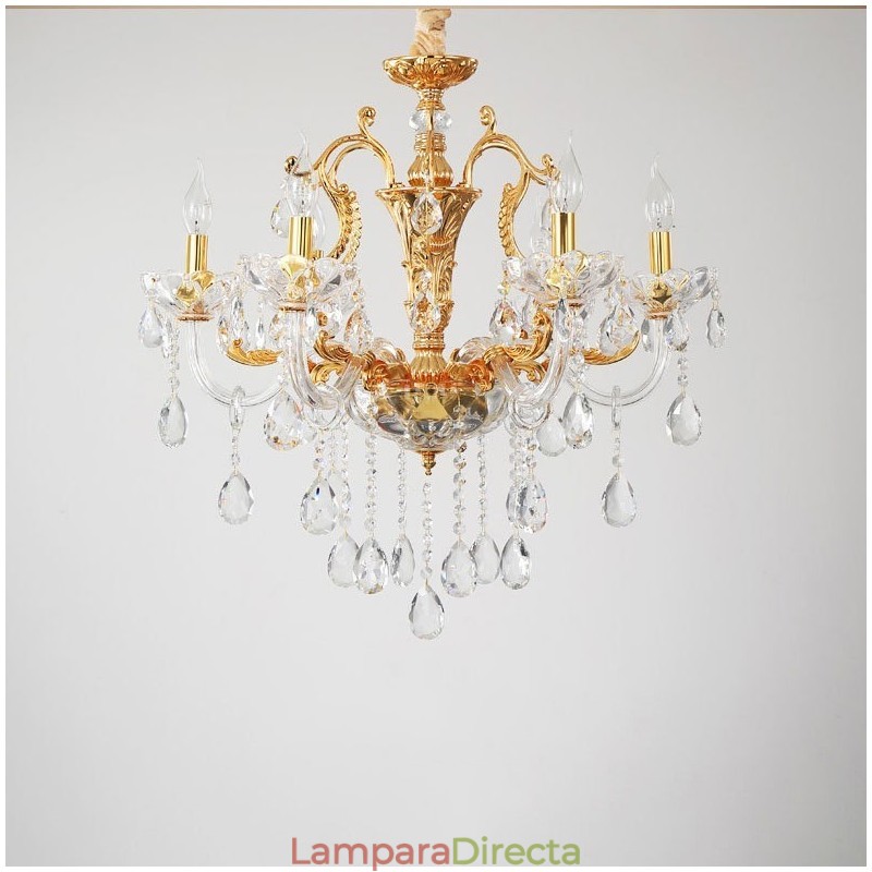 Lámpara de araña de cristal de lujo color dorado de 6 y 8 luces