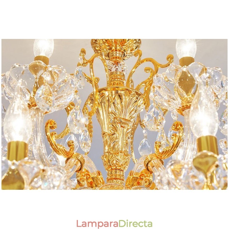 Lámpara de araña de cristal de lujo color dorado de 6 y 8 luces