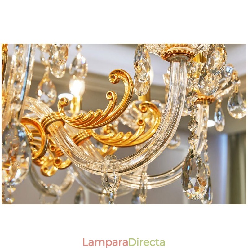 Lámpara de araña de cristal de lujo color dorado de 6 y 8 luces