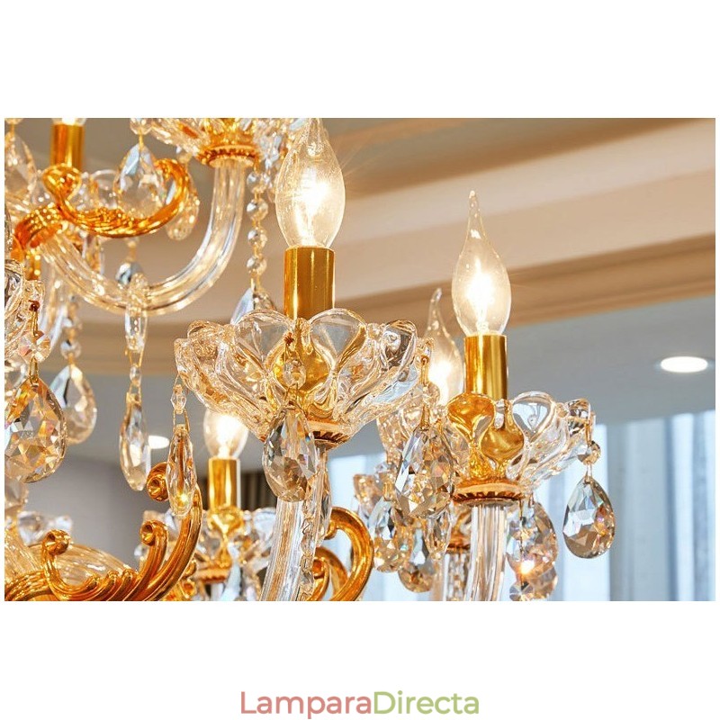 Lámpara de araña de cristal de lujo color dorado de 6 y 8 luces