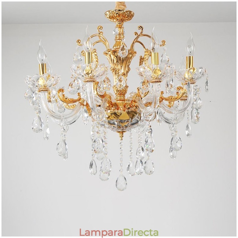 Lámpara de araña de cristal de lujo de dos niveles y 18 luces en color dorado