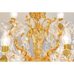 Lámpara de araña de cristal de lujo de dos niveles y 18 luces en color dorado
