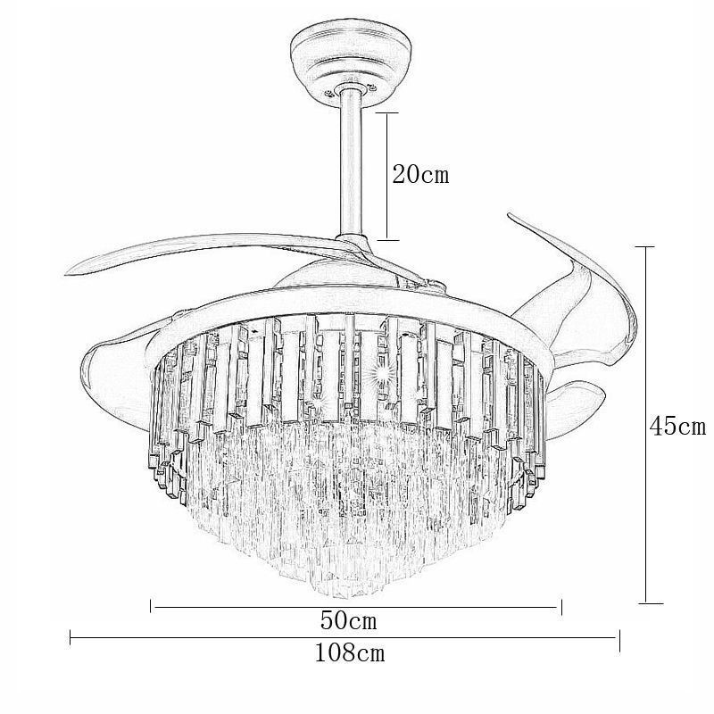 Ventilador de techo retráctil con luz de cristal
