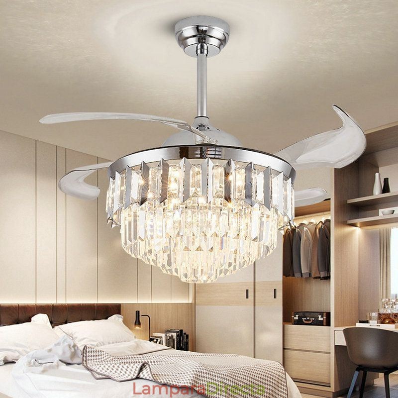 Ventilador de techo retráctil con luz de cristal