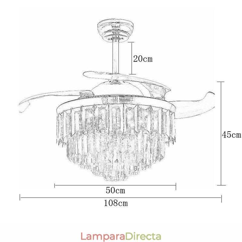 Ventilador de techo retráctil con luz de cristal
