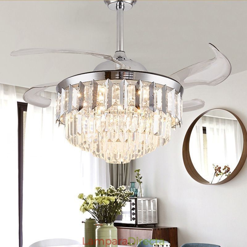 Ventilador de techo retráctil con luz de cristal