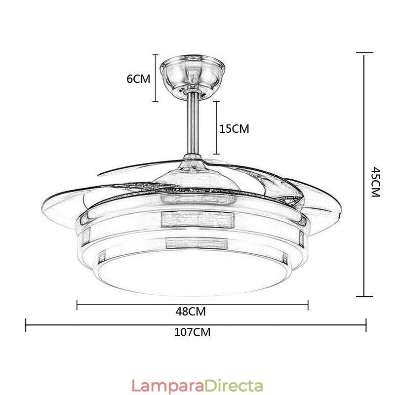 Lámpara de ventilador de techo moderna con aspas de ABS y acrílico.