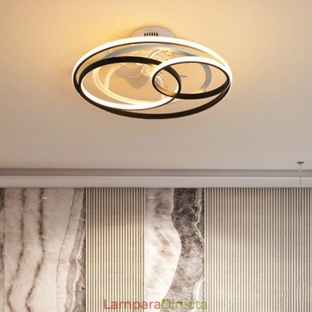 Lámparas de techo modernas con anillos circulares y ventilador de techo de diseño. Lámparas de techo modernas con anillos circulares y ventilador de techo de diseño.