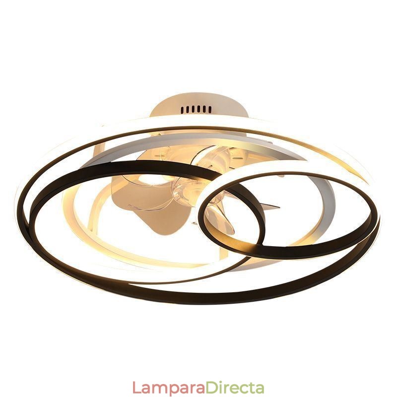 Lámparas de techo modernas con anillos circulares y ventilador de techo de diseño.