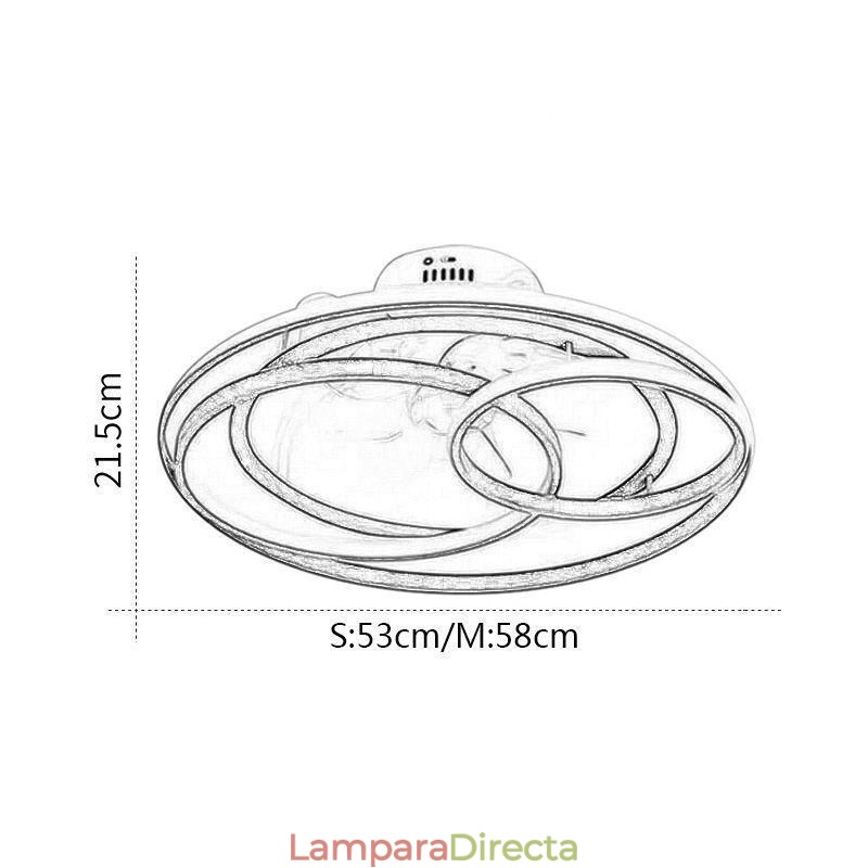 Lámparas de techo modernas con anillos circulares y ventilador de techo de diseño.