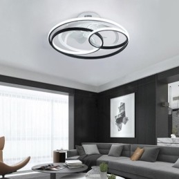 Lámparas de techo modernas con anillos circulares y ventilador de techo de diseño.