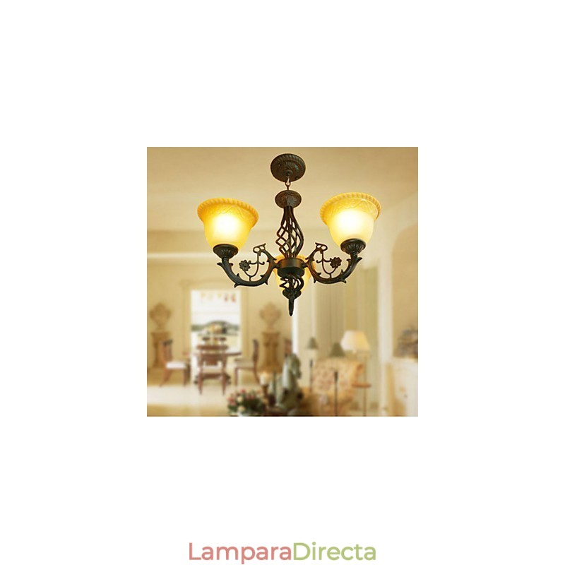 Lámpara de araña vintage de hierro forjado