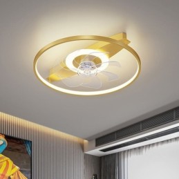 Ventilador de techo moderno con luces y control remoto.