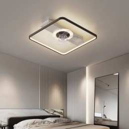 Ventilador de techo moderno con luces y control remoto.