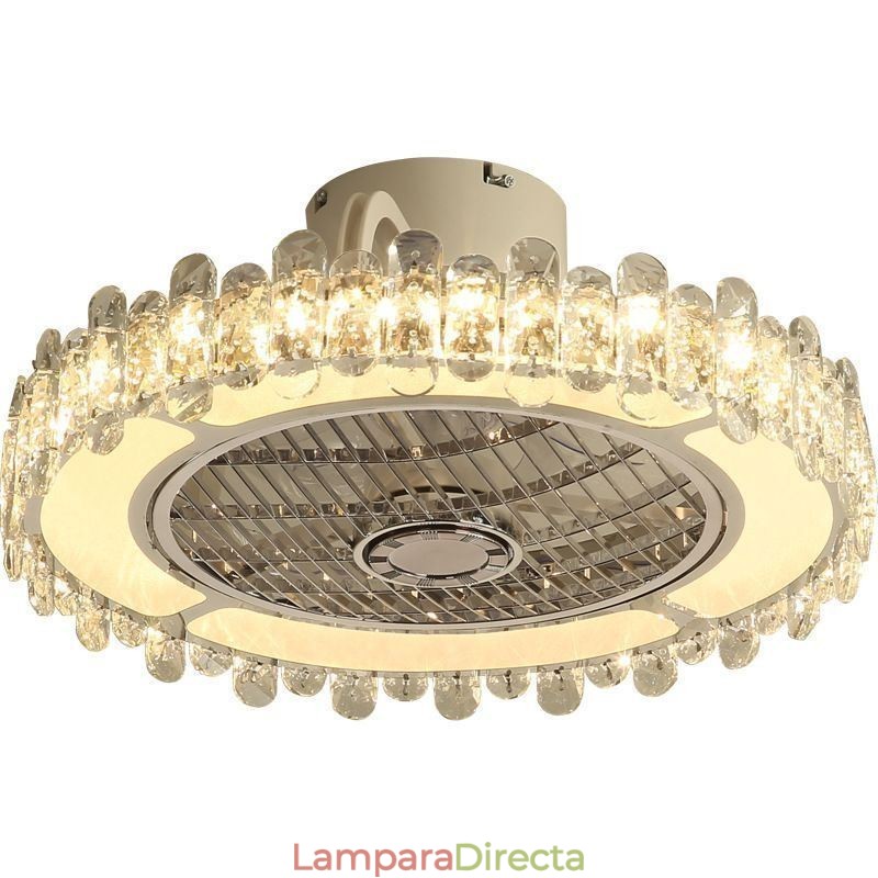 Lámpara de techo redonda dorada con luz de ventilador de cristal