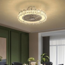 Lámpara de techo redonda dorada con luz de ventilador de cristal
