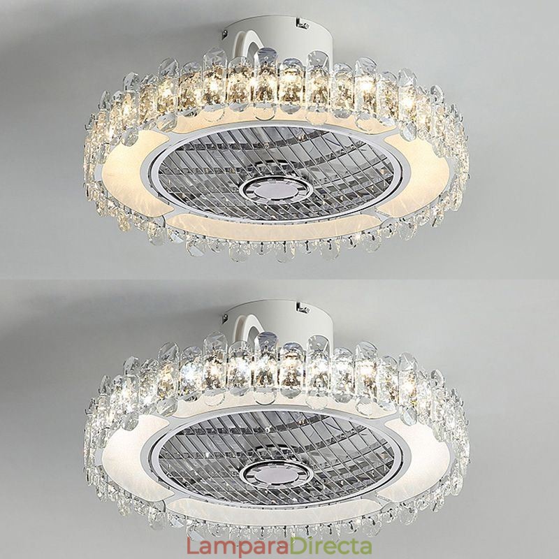 Lámpara de techo redonda dorada con luz de ventilador de cristal