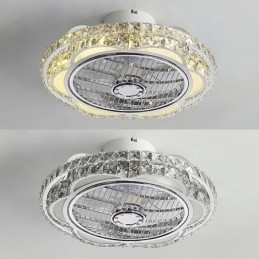Lámpara de techo redonda dorada con luz de ventilador de cristal