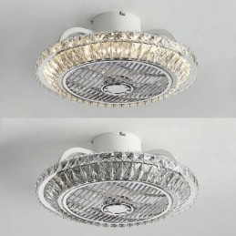 Lámpara de techo redonda dorada con luz de ventilador de cristal