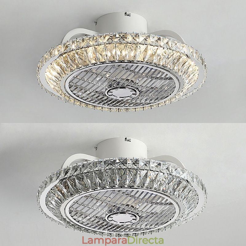Lámpara de techo redonda dorada con luz de ventilador de cristal