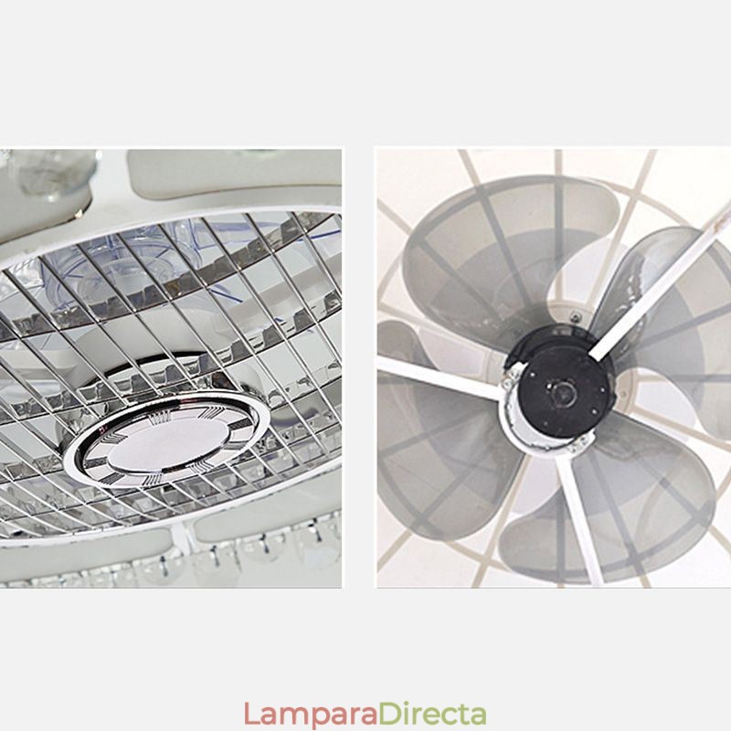 Lámpara de techo redonda dorada con luz de ventilador de cristal