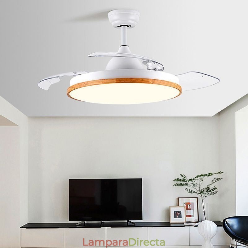 Ventilador de techo con inversor moderno, lámpara de techo con control remoto y atenuación tricolor