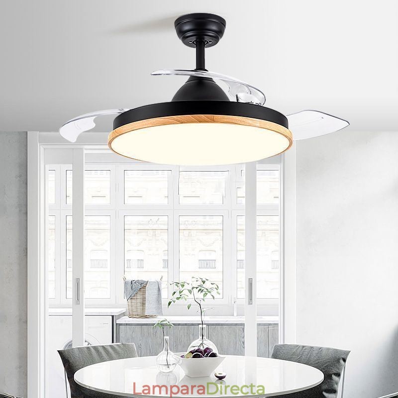 Ventilador de techo con inversor moderno, lámpara de techo con control remoto y atenuación tricolor