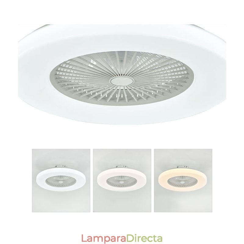 Ventilador de techo con luz tricromática y atenuación de 3 velocidades con control remoto