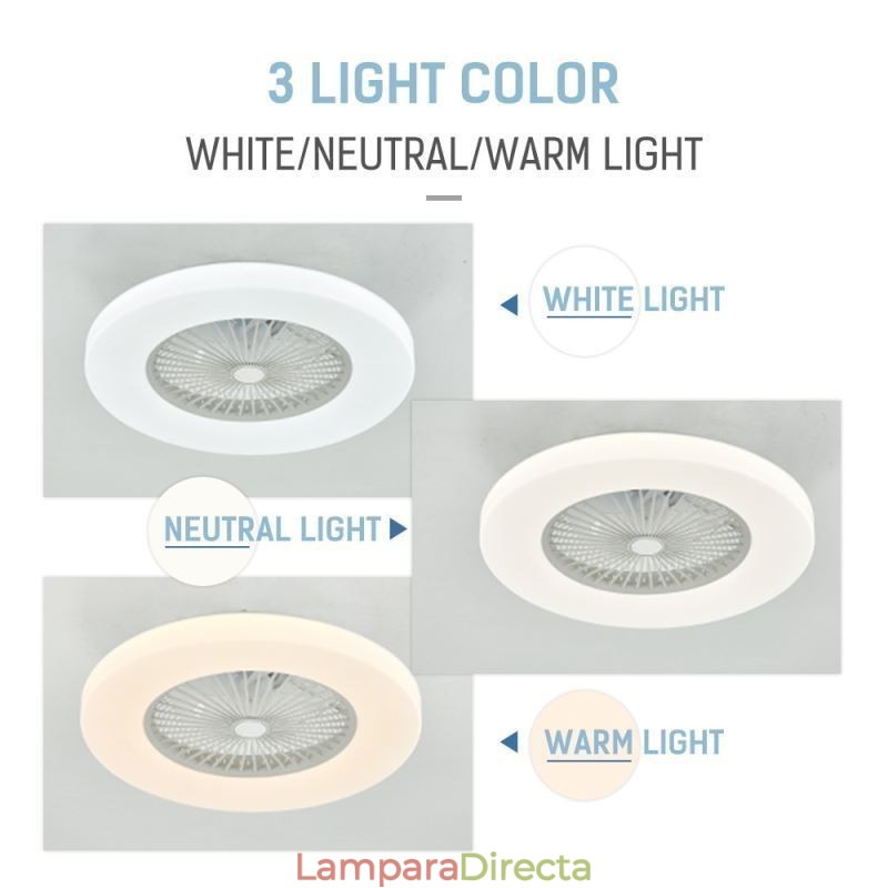 Ventilador de techo con luz tricromática y atenuación de 3 velocidades con control remoto