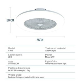 Ventilador de techo con luz tricromática y atenuación con control remoto de 3 velocidades